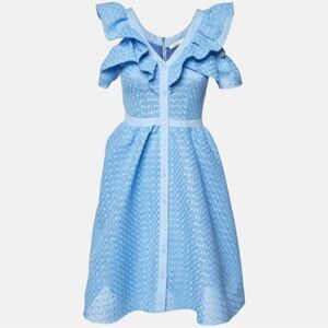 Maje Blue Lace Reglisse Ruffled Cold Shoulder Dress size L Cottagecore Milkmaid